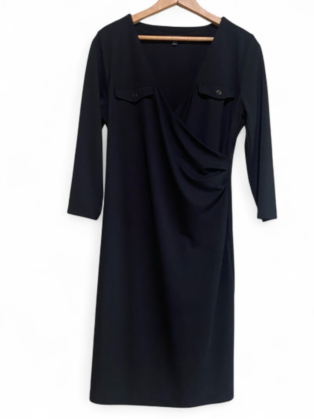 Talbots Petites Women's Cassic Black Wrap Dress w/ Breast Pocket Detail Size Mp